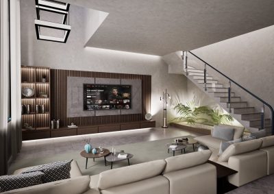 Living room open-plan flow with indoor garden